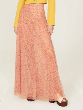 Philosophy di Lorenzo Serafini Pink Floral Maxi Skirt with Yellow Blooms